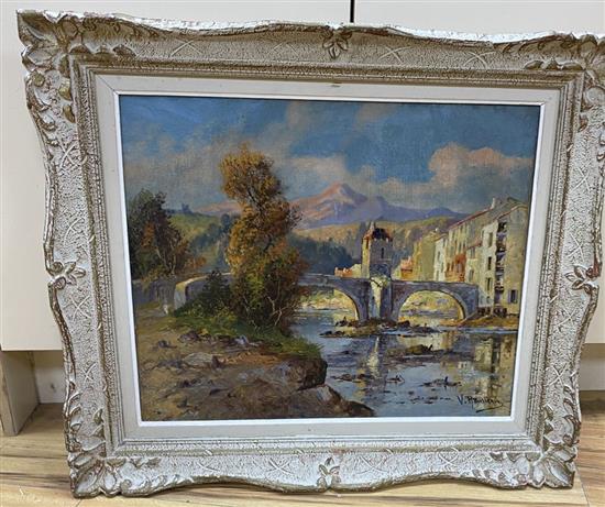 V. Rousseau, oil on canvas, Pont de Jospel, signed, 44 x 53cm